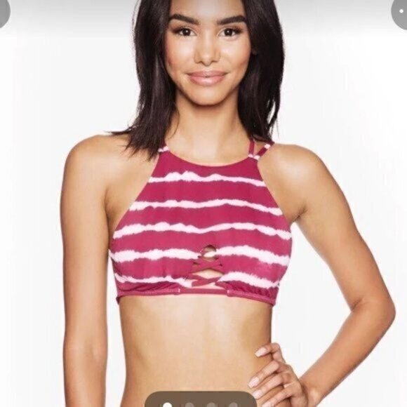 Frankie’s Bikinis womens size small maroon tie dye halter style bikini top - Picture 1 of 7
